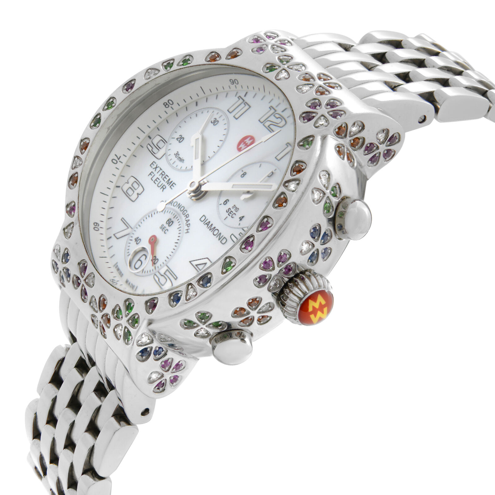 Michele Extreme Fleur Diamond Steel MOP Dial Ladies Quratz Watch