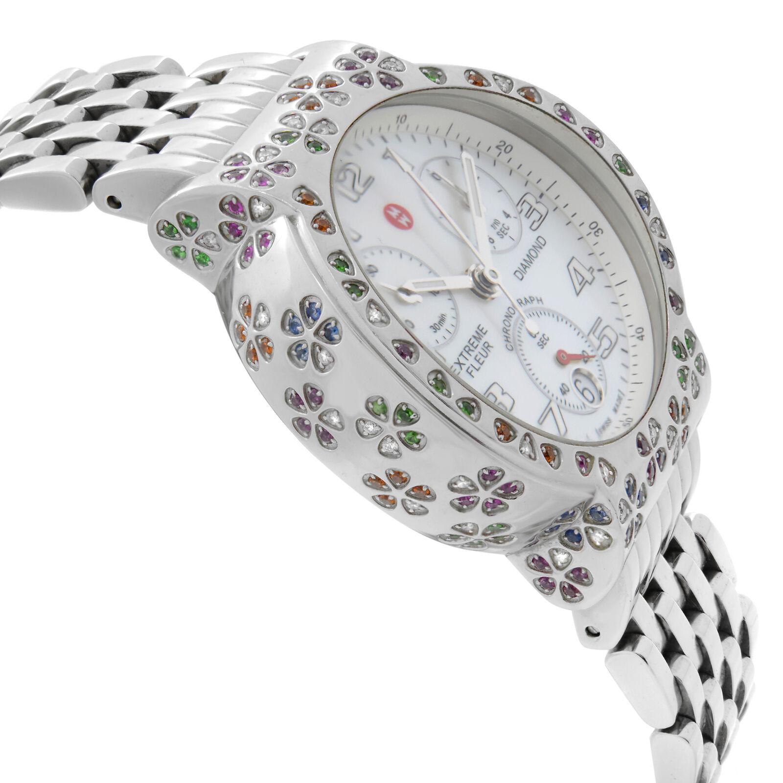Michele Extreme Fleur Diamond Steel MOP Dial Ladies Quratz Watch
