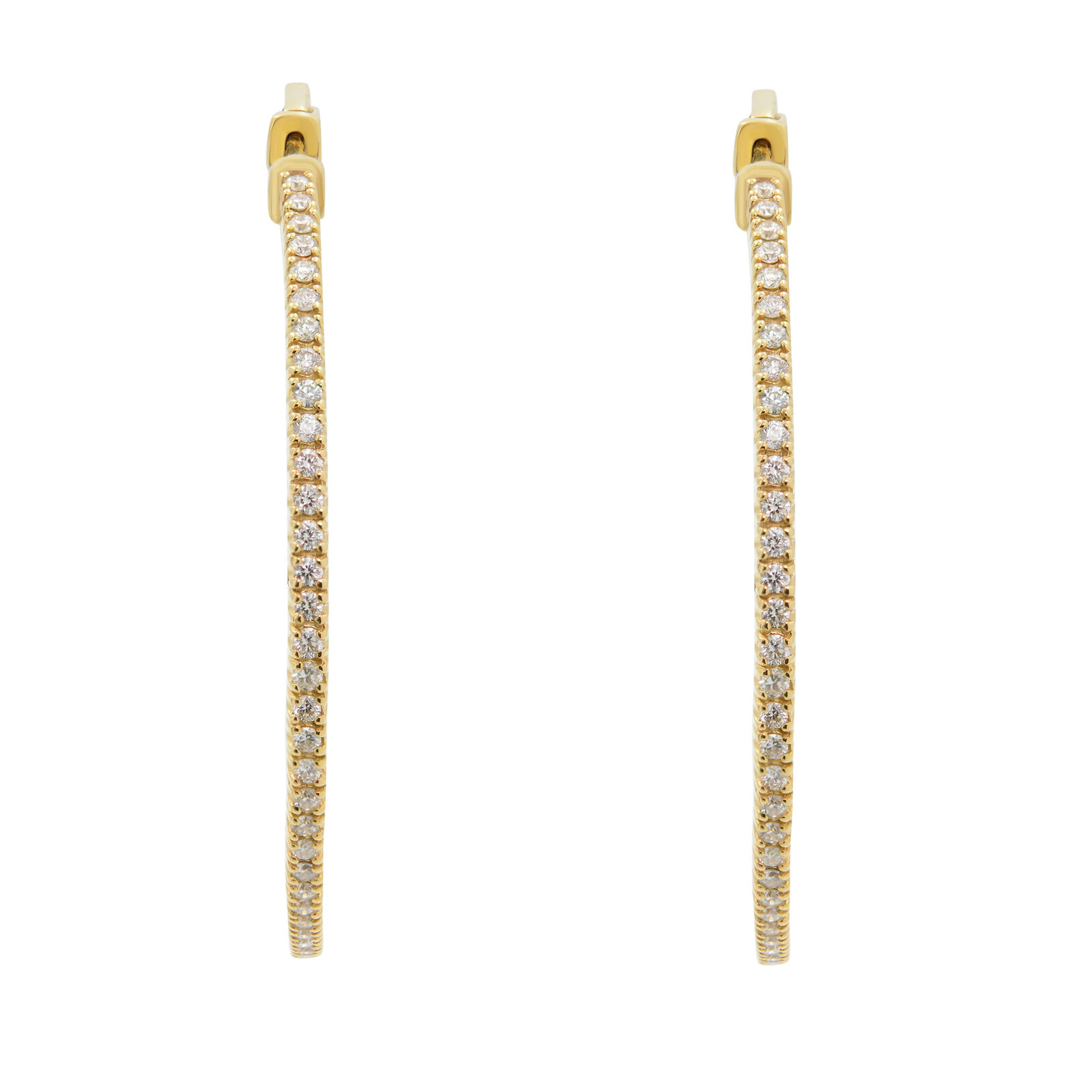 True 14K Yellow Gold Diamond Hoop Earring 2 inches 2.98Cttw