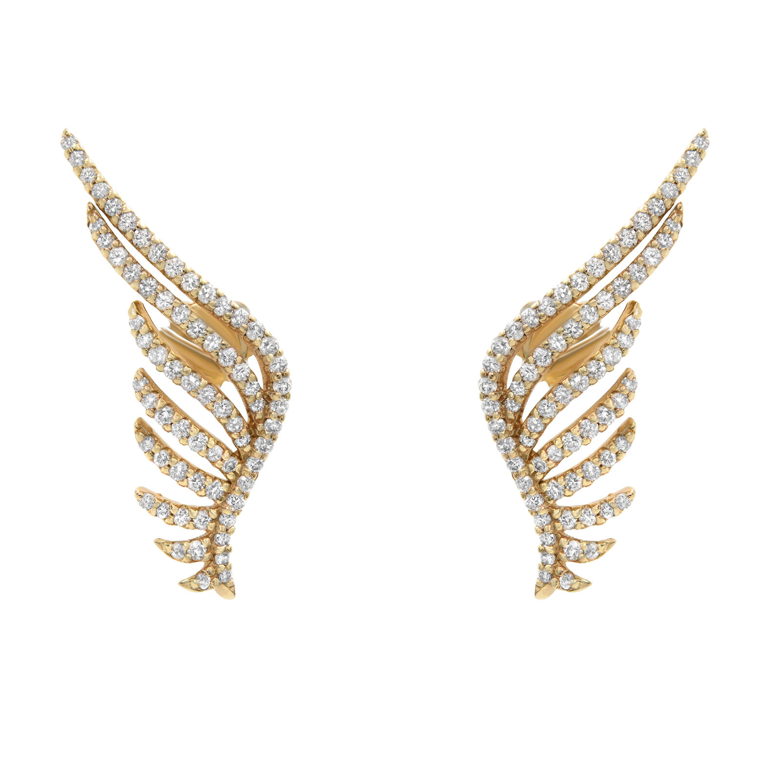 True 14K Yellow Gold Diamond Angel Wing Earrings 1.39Cttw