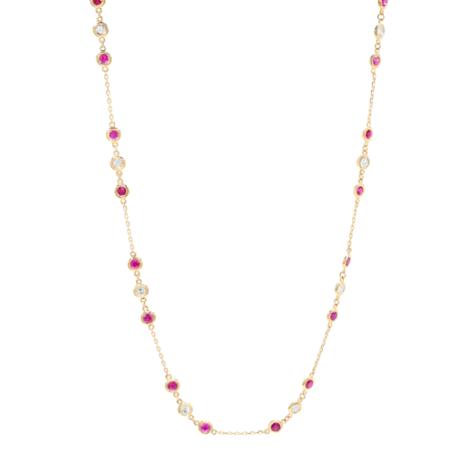 True 14K Yellow Gold Ruby Diamond By The Yard Necklace