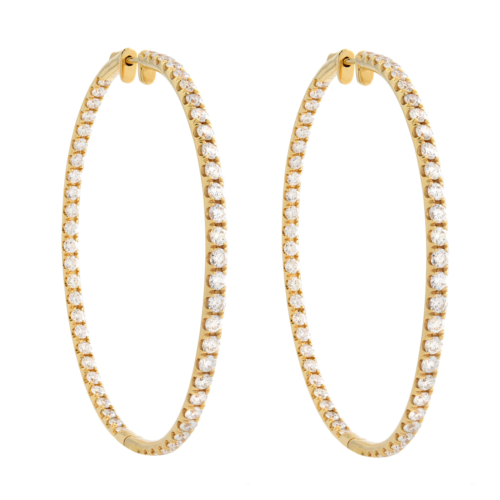 True Inside Out Diamond Hoop Earrings 14K Yellow Gold 2 inches 2.98cttw