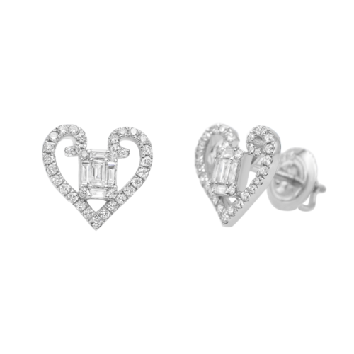 True Emerald  Round Diamond Heart Shape Stud Earrings White Gold 0.50cts