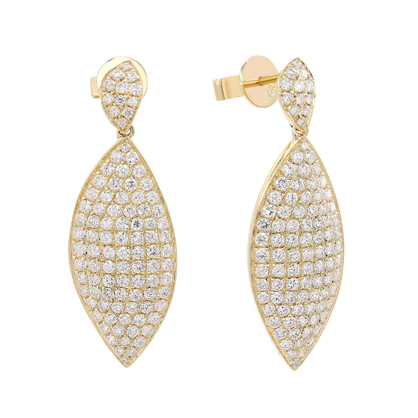 True 1.78Cttw Pave Set Round Cut Diamond Leaf Statement Drop Earrings