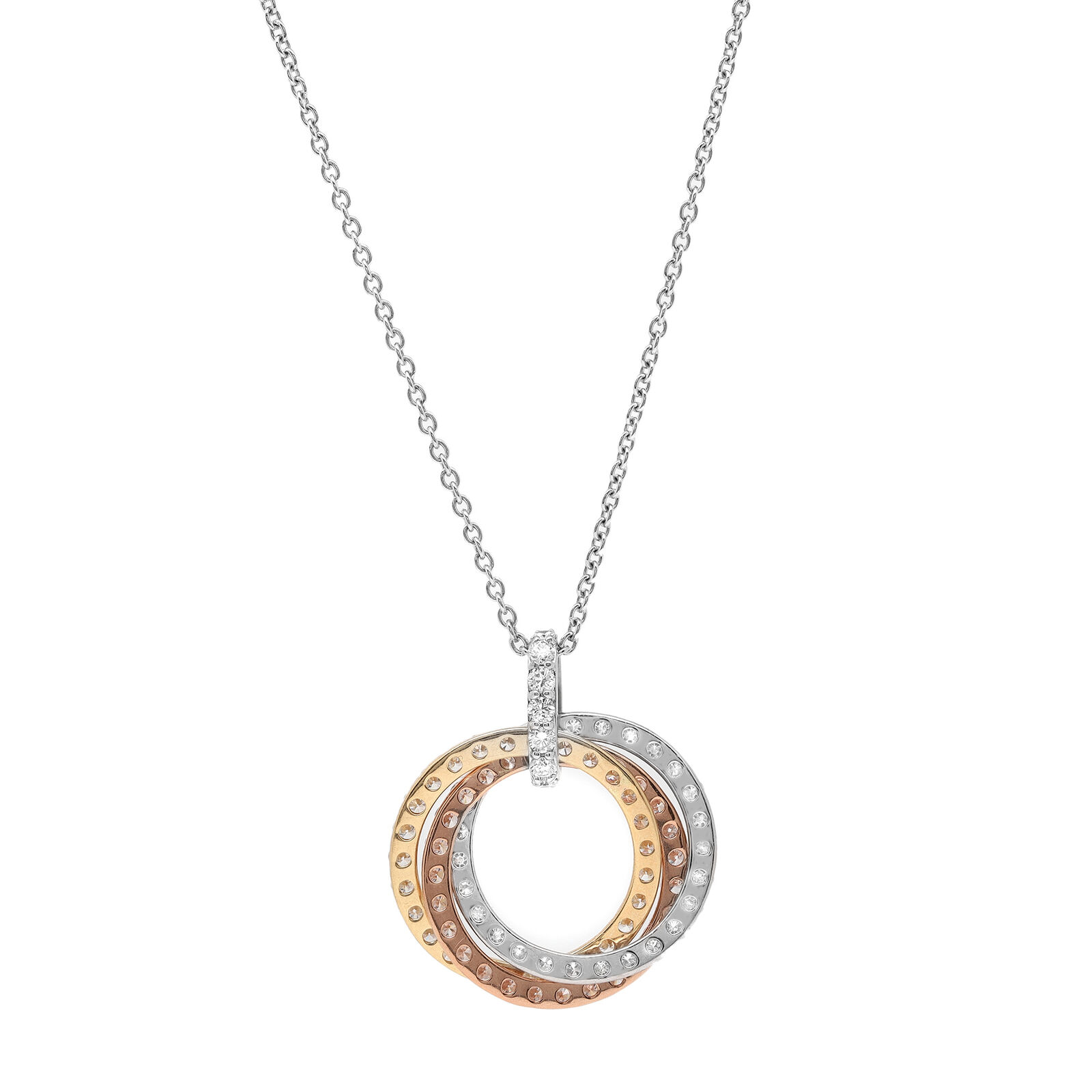 True 3.02Cttw Round Diamond Three Tone Multi Cut Out Rings Pendant Necklace