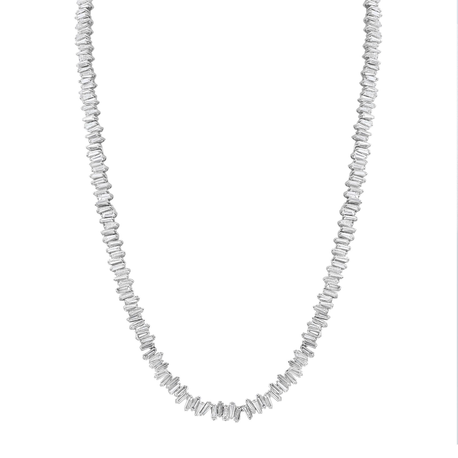 True-Baguette Cut Diamond Tennis Statement Necklace 18K White Gold