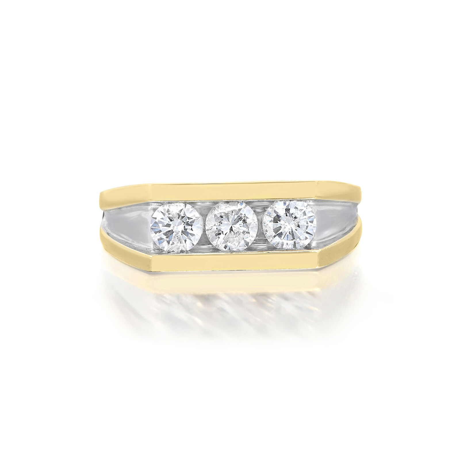 True 1.53Cttw Three Stone Diamond Men's Ring 14K Yellow Gold Size 10.50