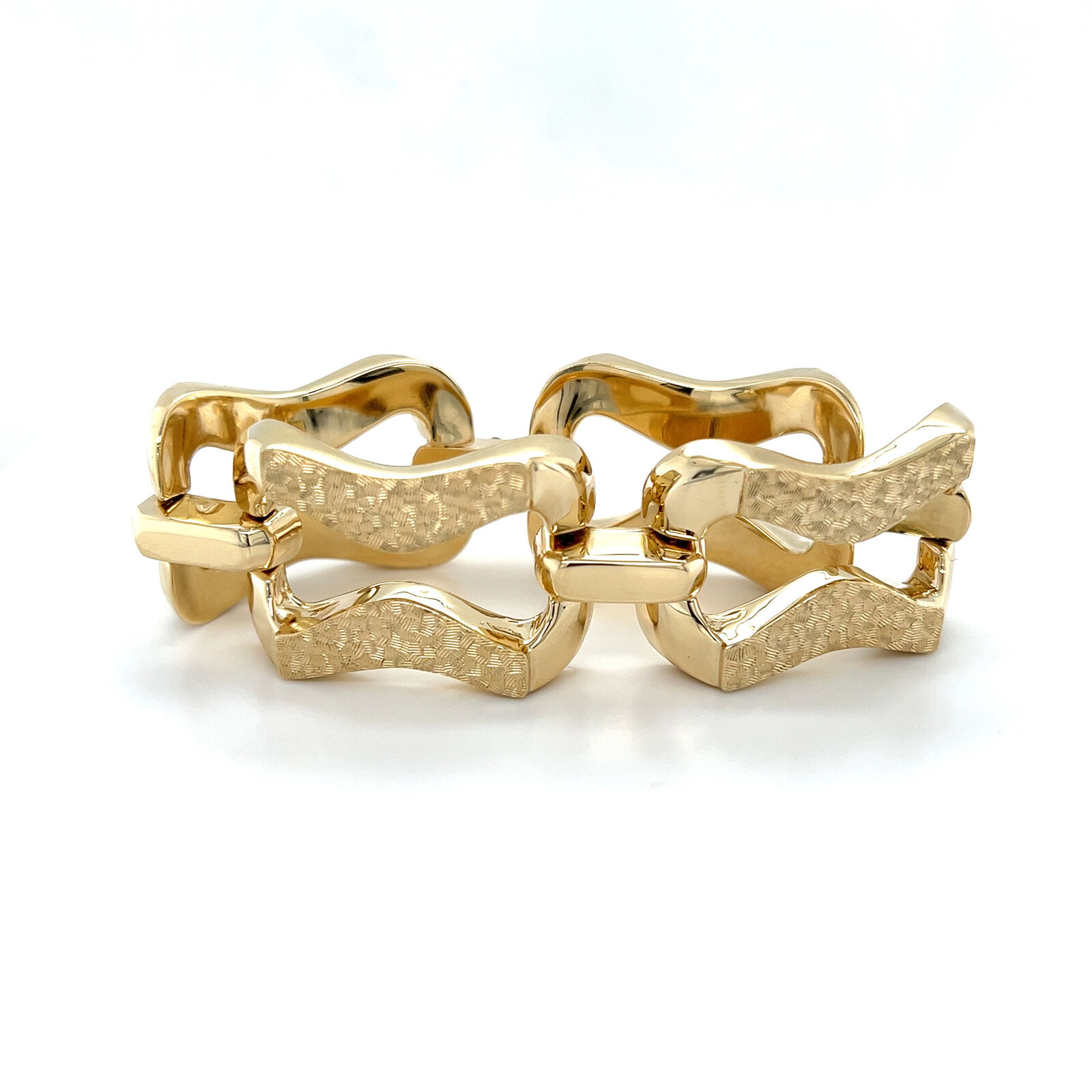 True Textured Wide Link Bracelet 14K Yellow Gold 6.5 Inches