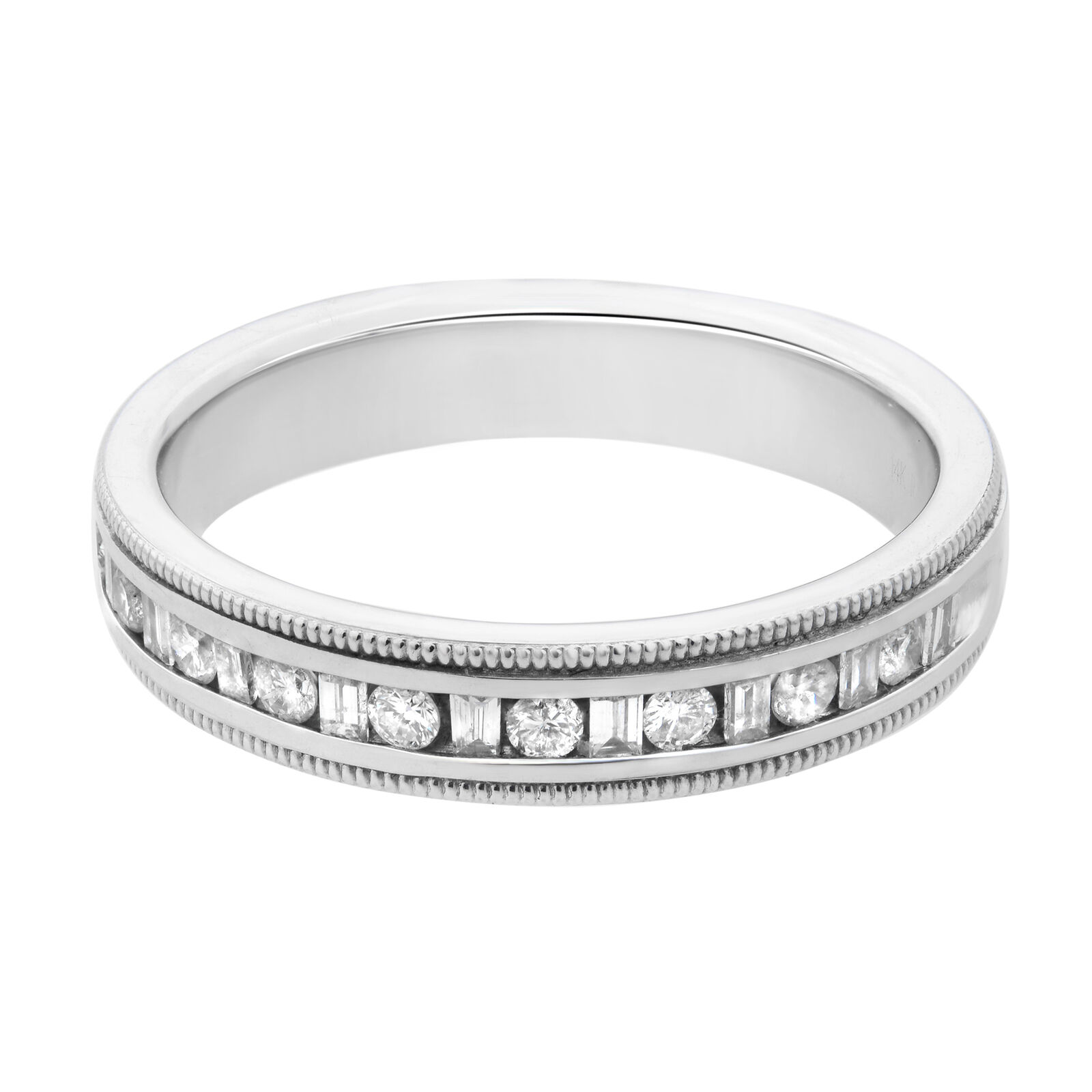 True Baguette  Round Cut Diamond Wedding Band Ring 14K White Gold Size 7