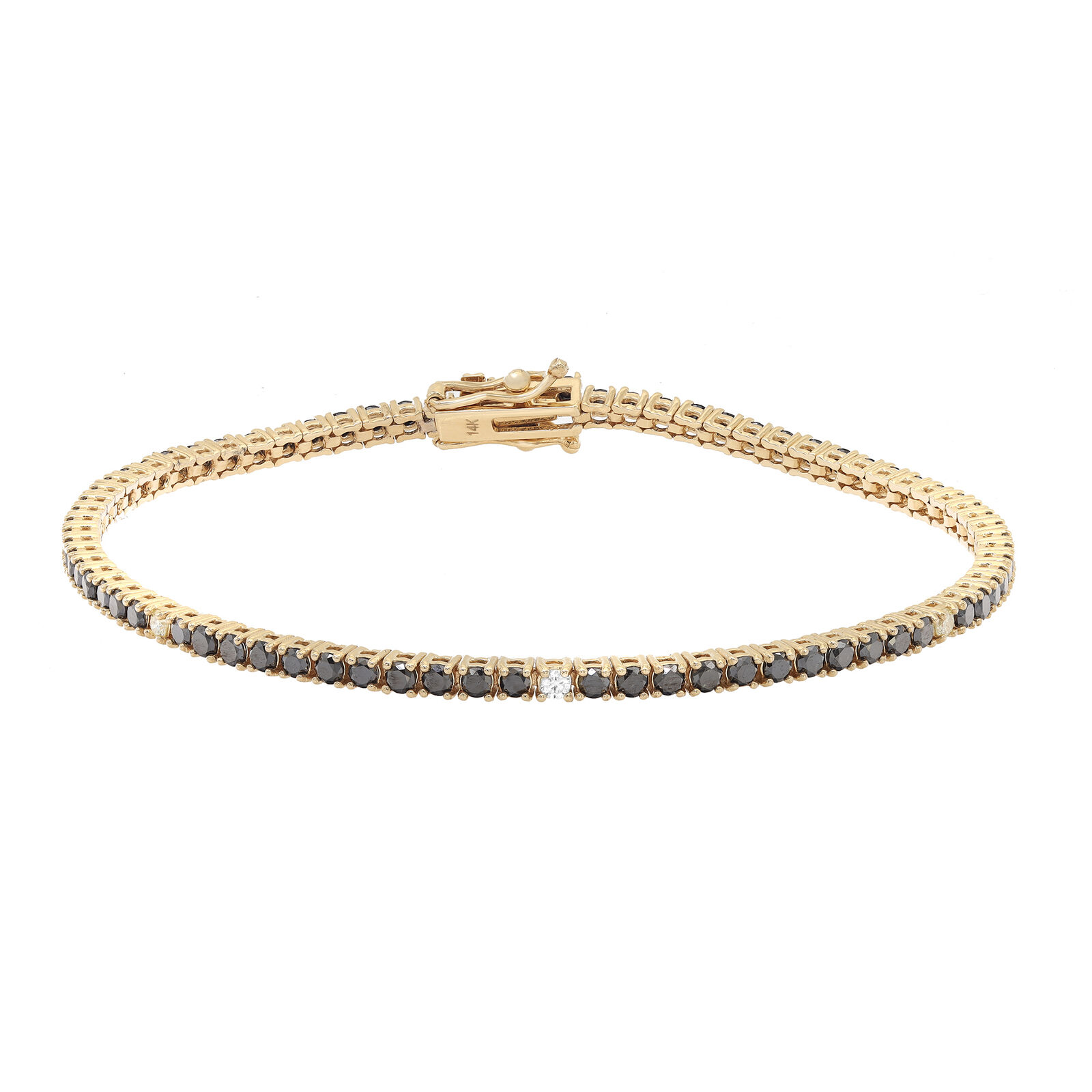 True 2.74Ctw Black Diamond  White Diamond Tennis Bracelet 14K Yellow Gold