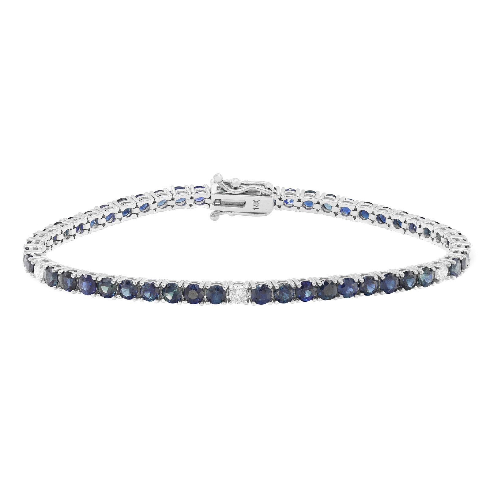 True Blue Sapphire 8.31Cttw Diamond 0.32Cttw Tennis Bracelet 14k White Gold