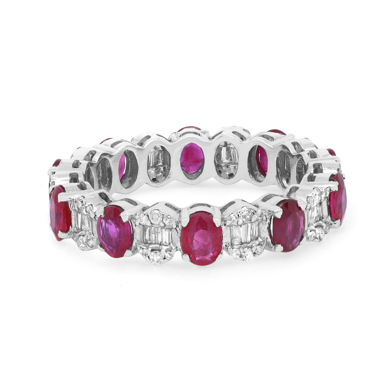 True Ruby  Diamond Eternity Band Ring 14K White Gold