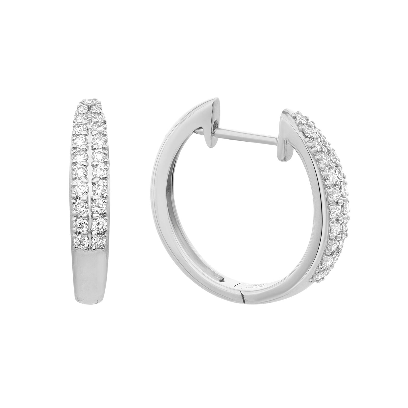 True Prong Set Round Cut Diamond Huggie Earrings 18K White Gold