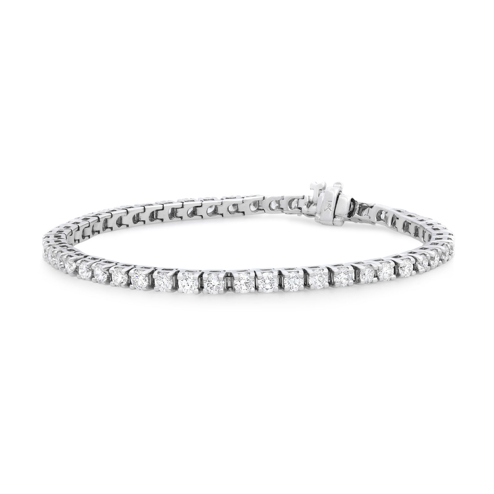 True Prong Set Round Cut Diamond Tennis Bracelet 14K White Gold