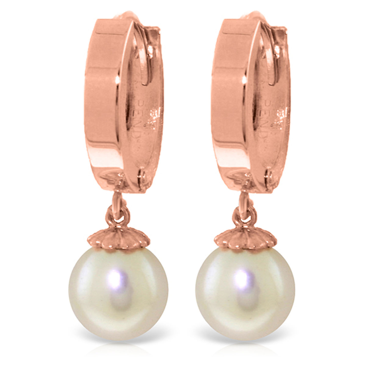 4 CTW 14K Solid Rose Gold Hoop Earrings Natural Cultured Pearl