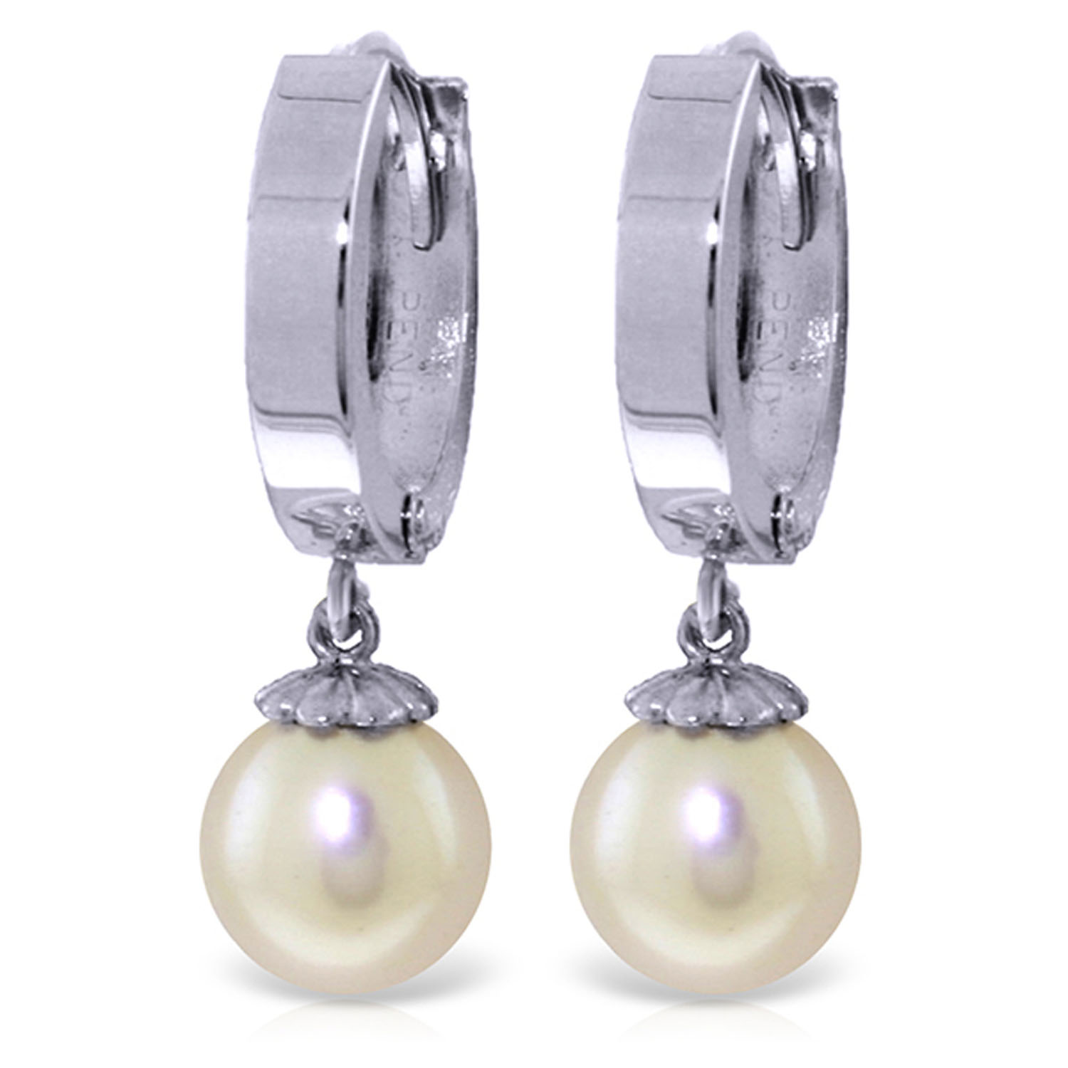 4 CTW 14K Solid White Gold Hoop Earrings Natural Cultured Pearl