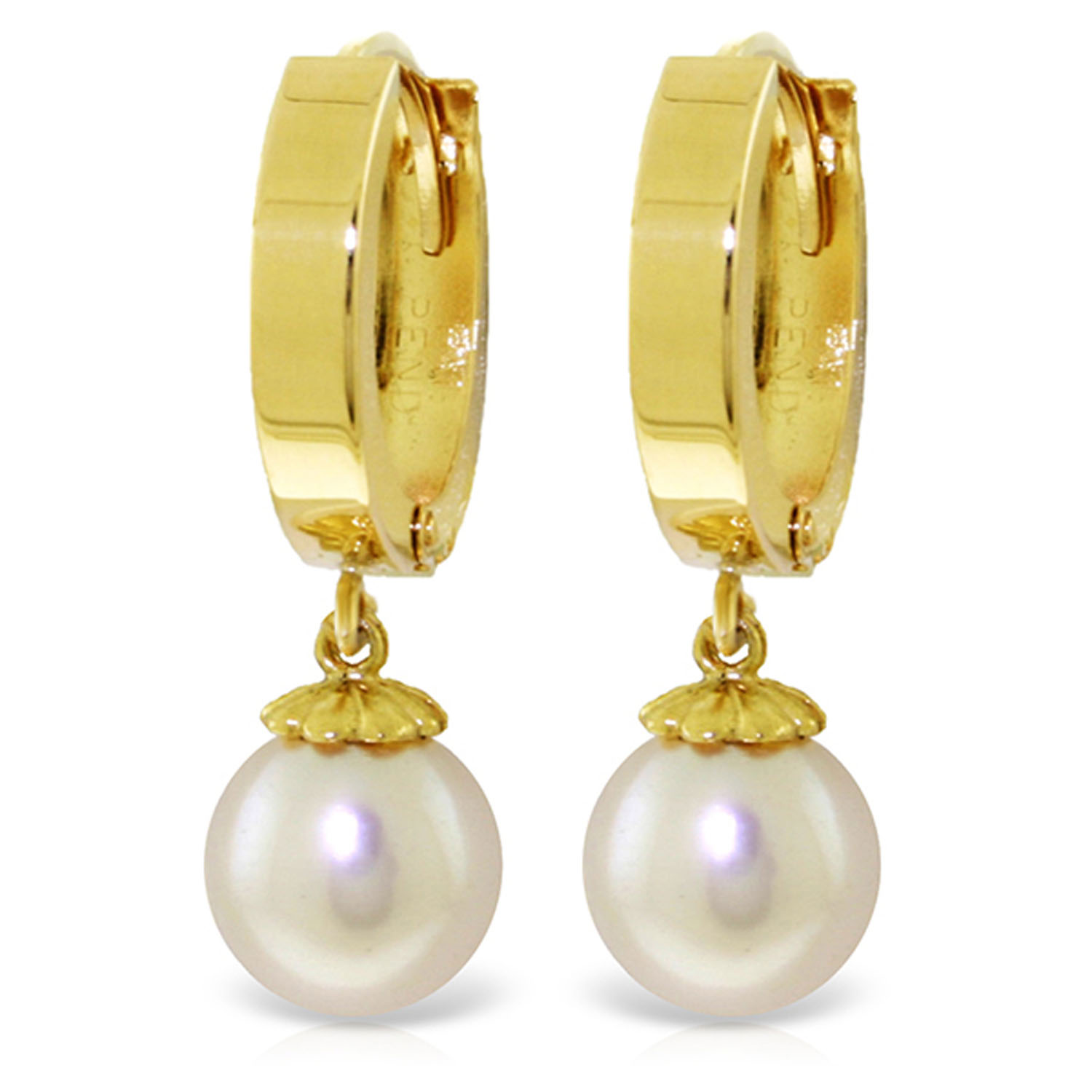 4 CTW 14K Solid Gold Hoop Earrings Natural Cultured Pearl
