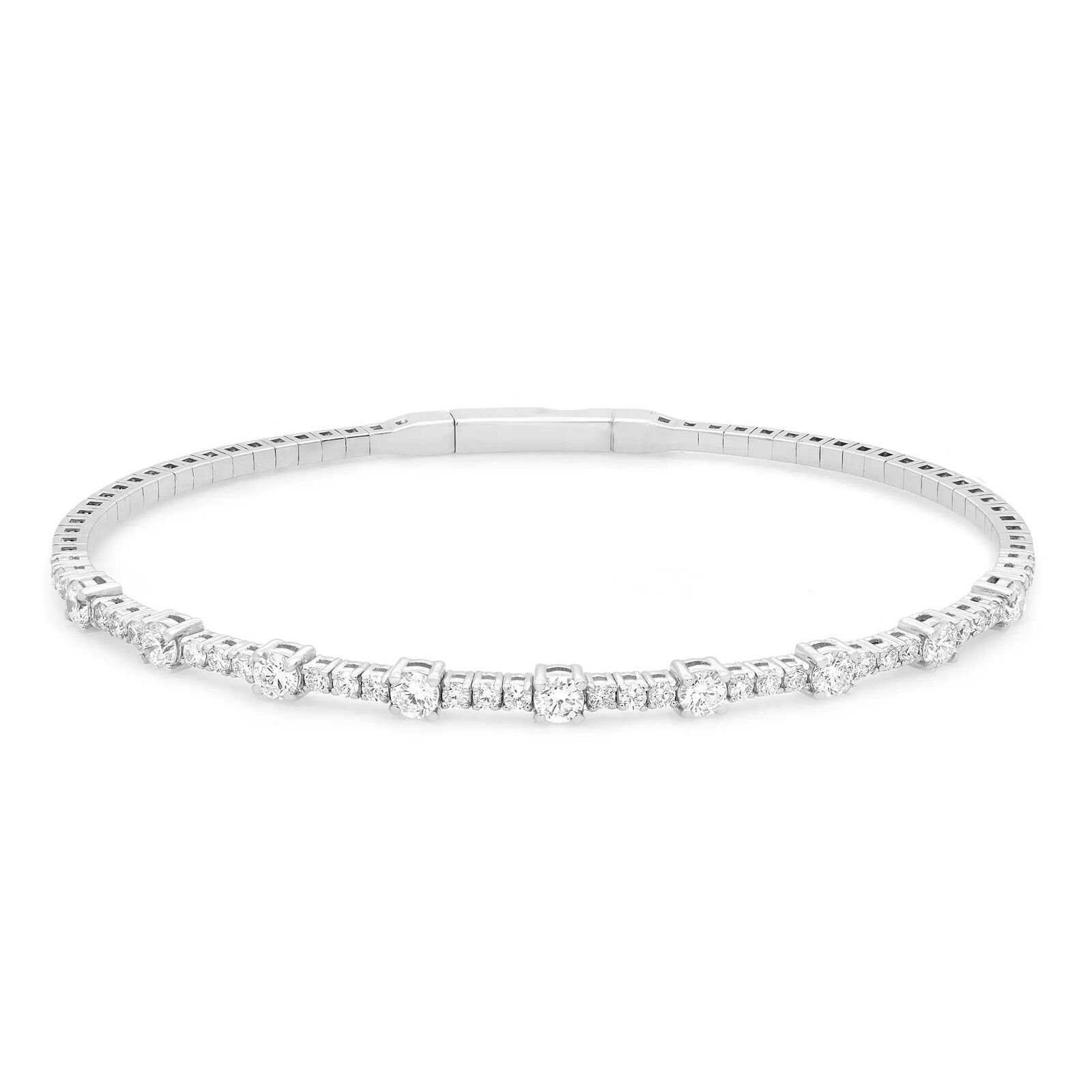 True 1.50Cttw Round Cut Diamond Flexible Bangle Bracelet 18K White Gold