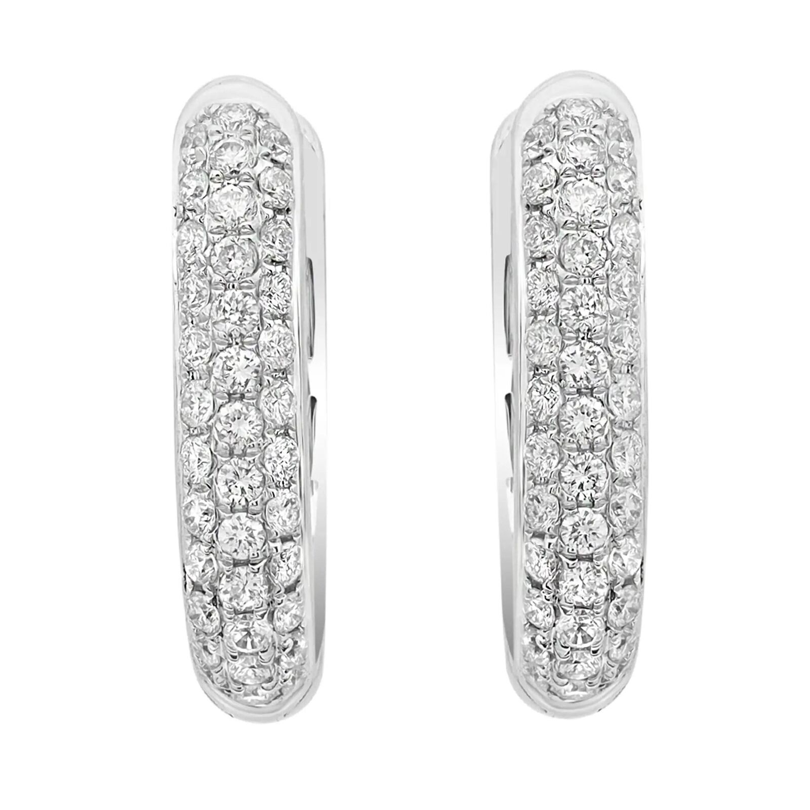 True 0.40Cttw Pave Set Round Diamond Huggie Earrings 18K White Gold