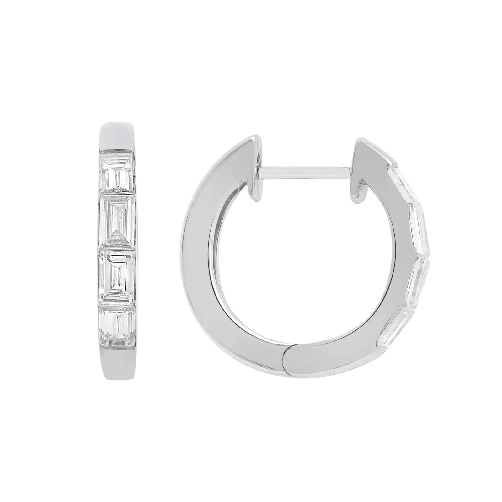 True Cttw Baguette Cut Diamond Huggie Earrings 18K White Gold