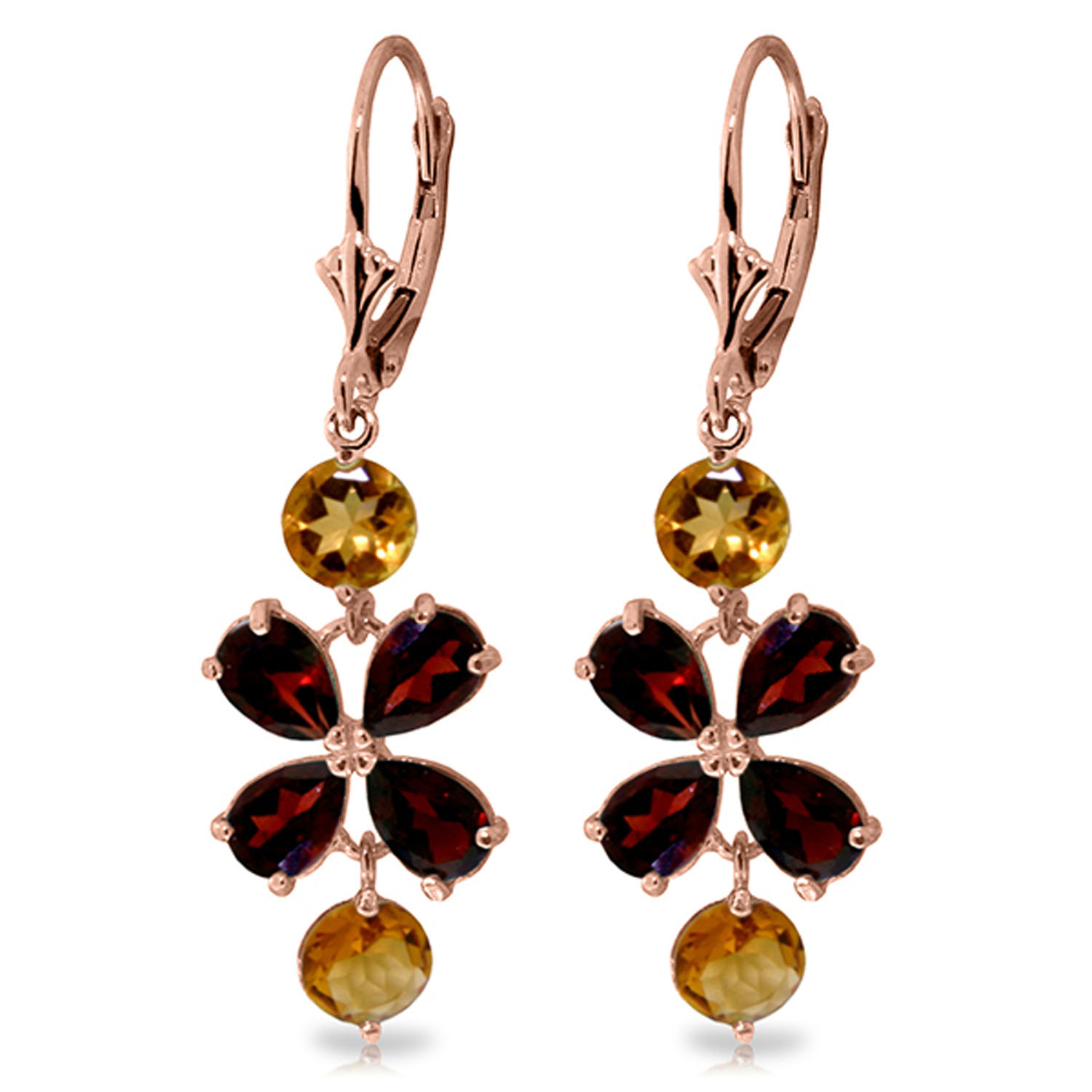 5.32 CTW 14K Solid Rose Gold Chandelier Earrings Garnet Citrine