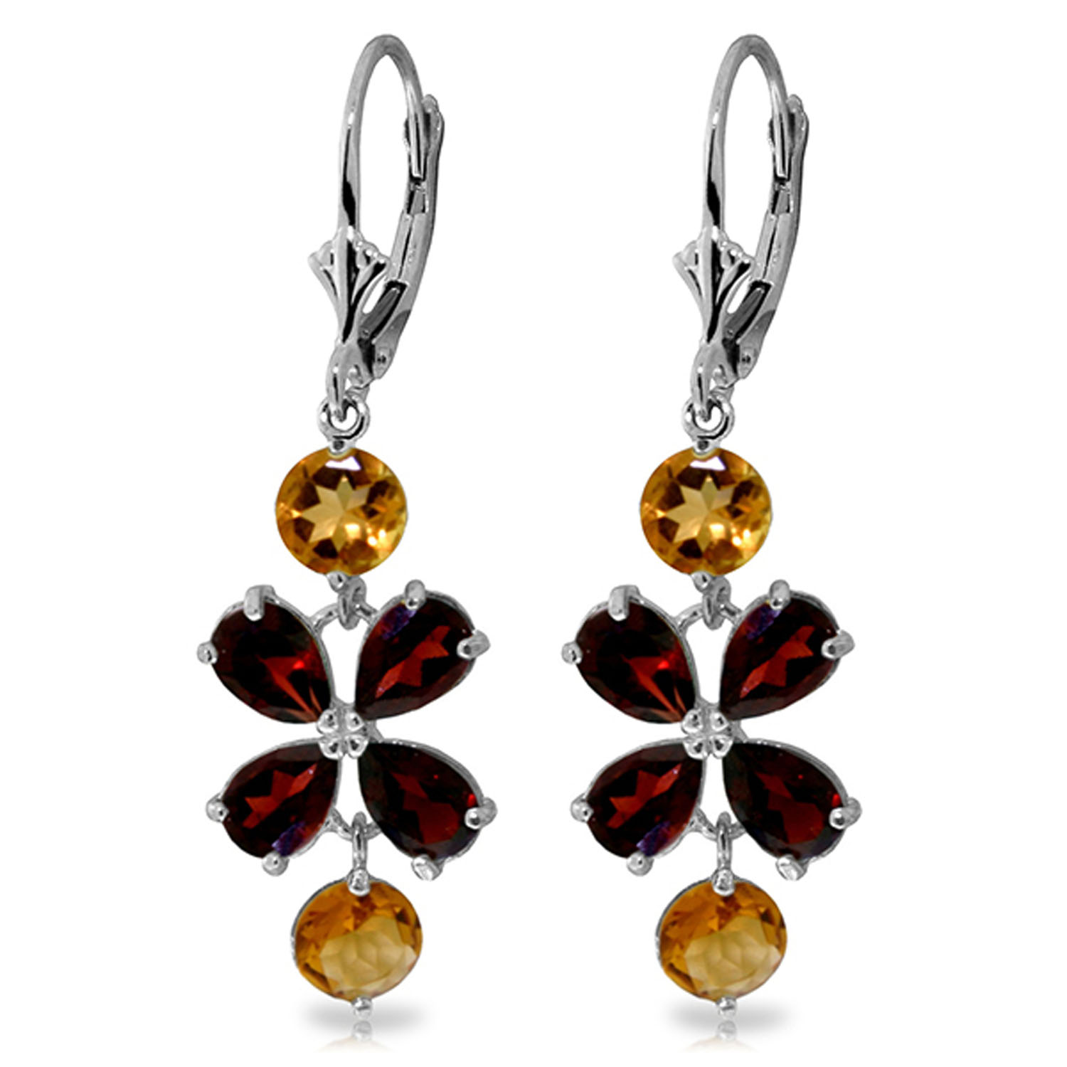 5.32 CTW 14K Solid White Gold Chandelier Earrings Garnet Citrine