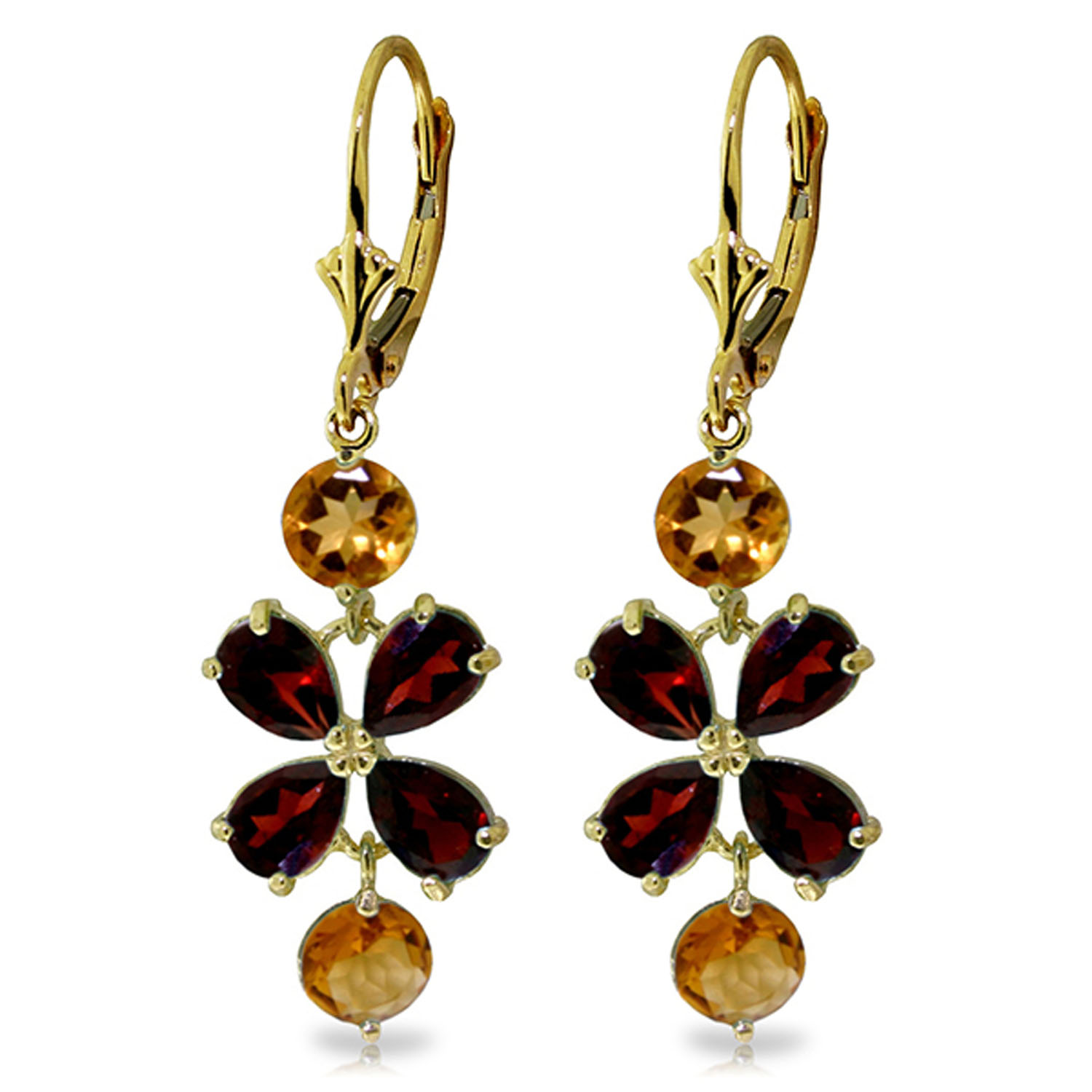 5.32 CTW 14K Solid Gold Chandelier Earrings Garnet Citrine