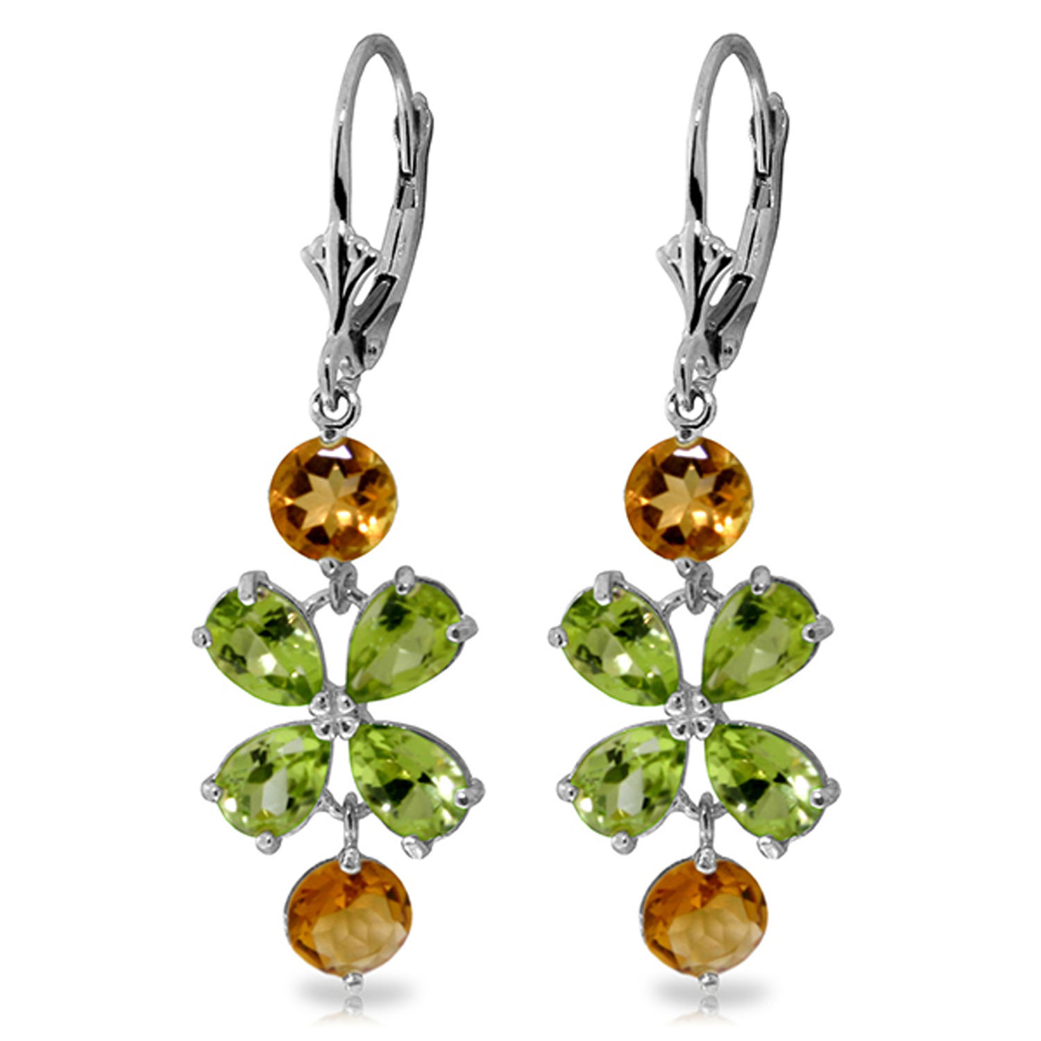5.32 CTW 14K Solid White Gold Chandelier Earrings Peridot Citrine