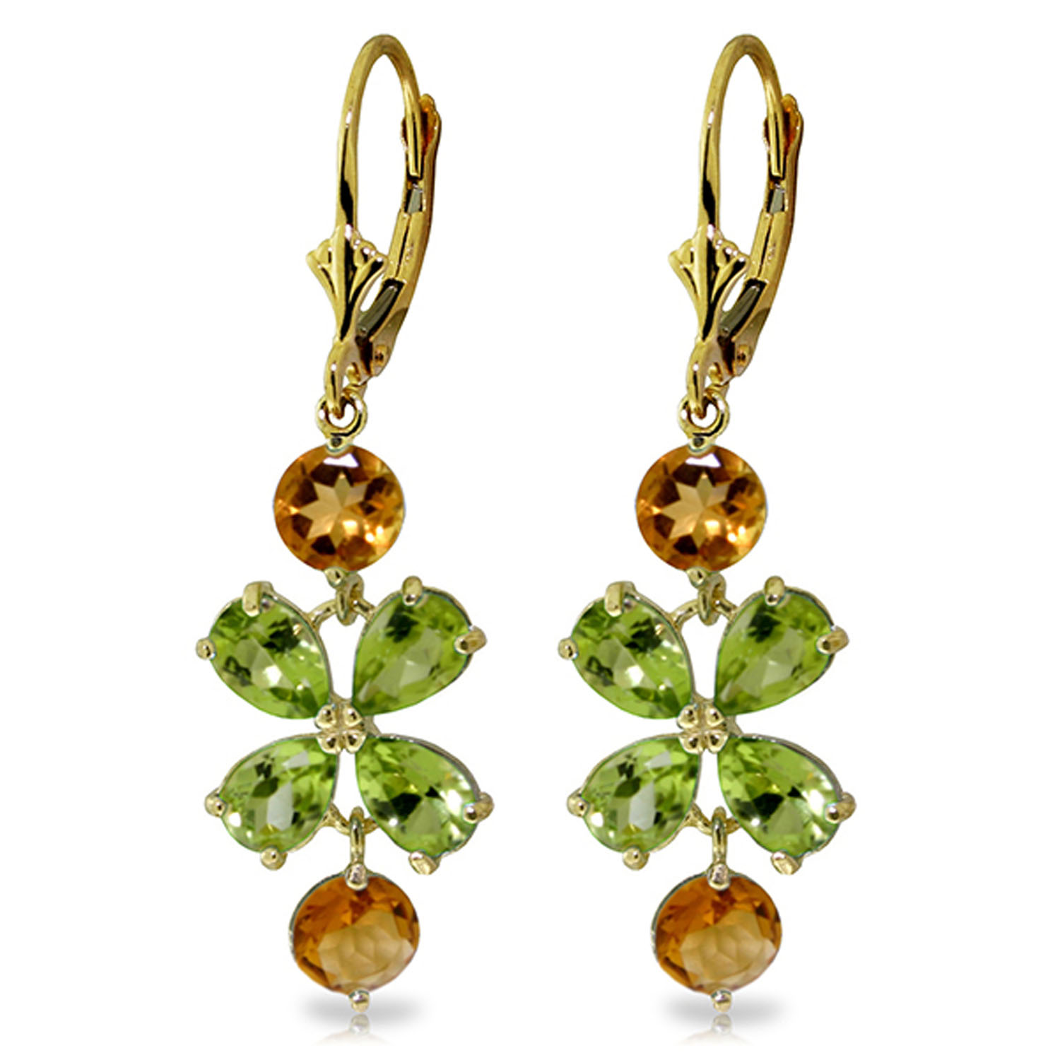 5.32 CTW 14K Solid Gold Chandelier Earrings Peridot Citrine
