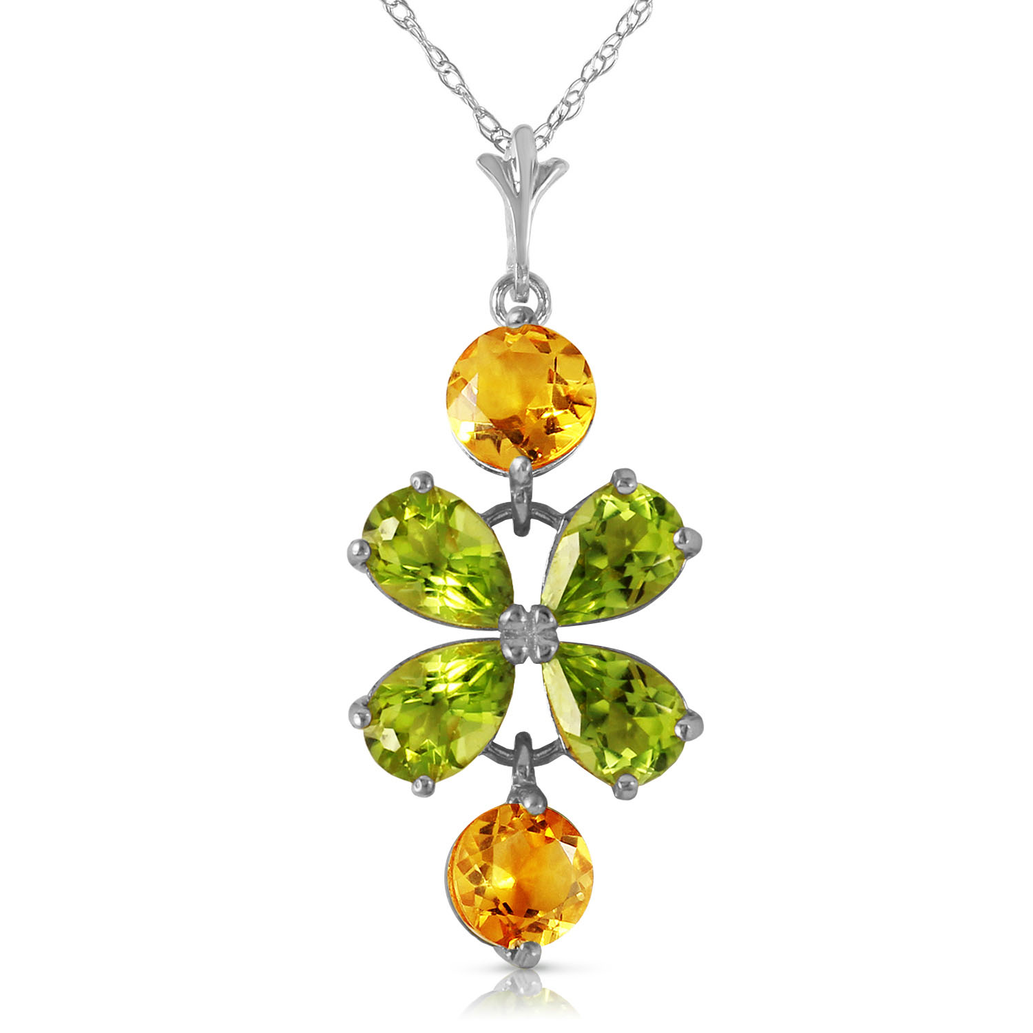 3.15 CTW 14K Solid White Gold Necklace Peridot Citrine