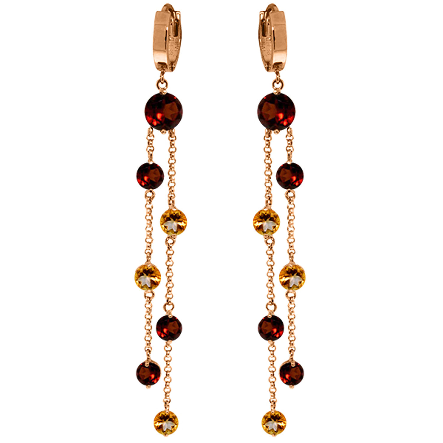 14K Solid Rose Gold Chandelier Earrings with Garnets  Citrines
