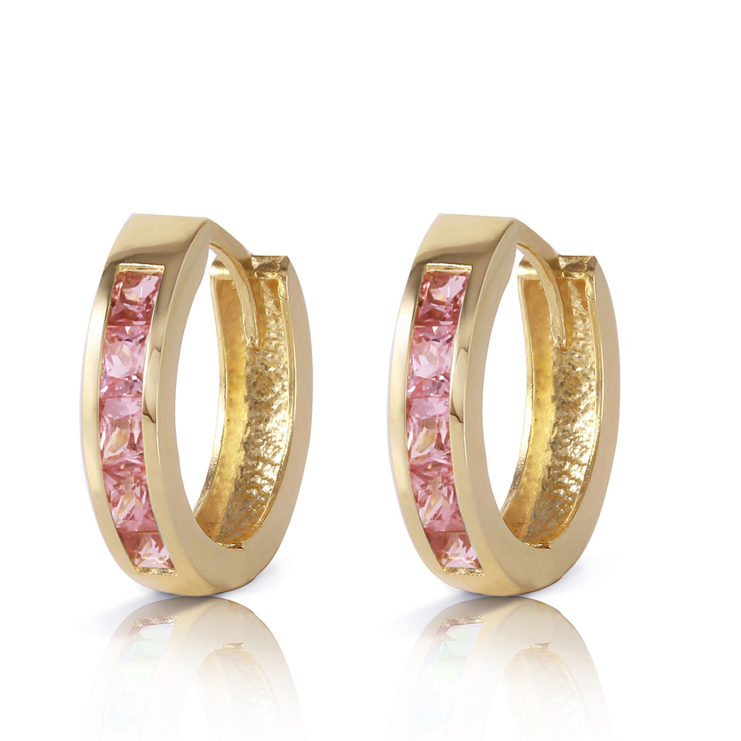 1.3 CTW 14K Solid Gold Hoop Huggie Earrings Pink Sapphire
