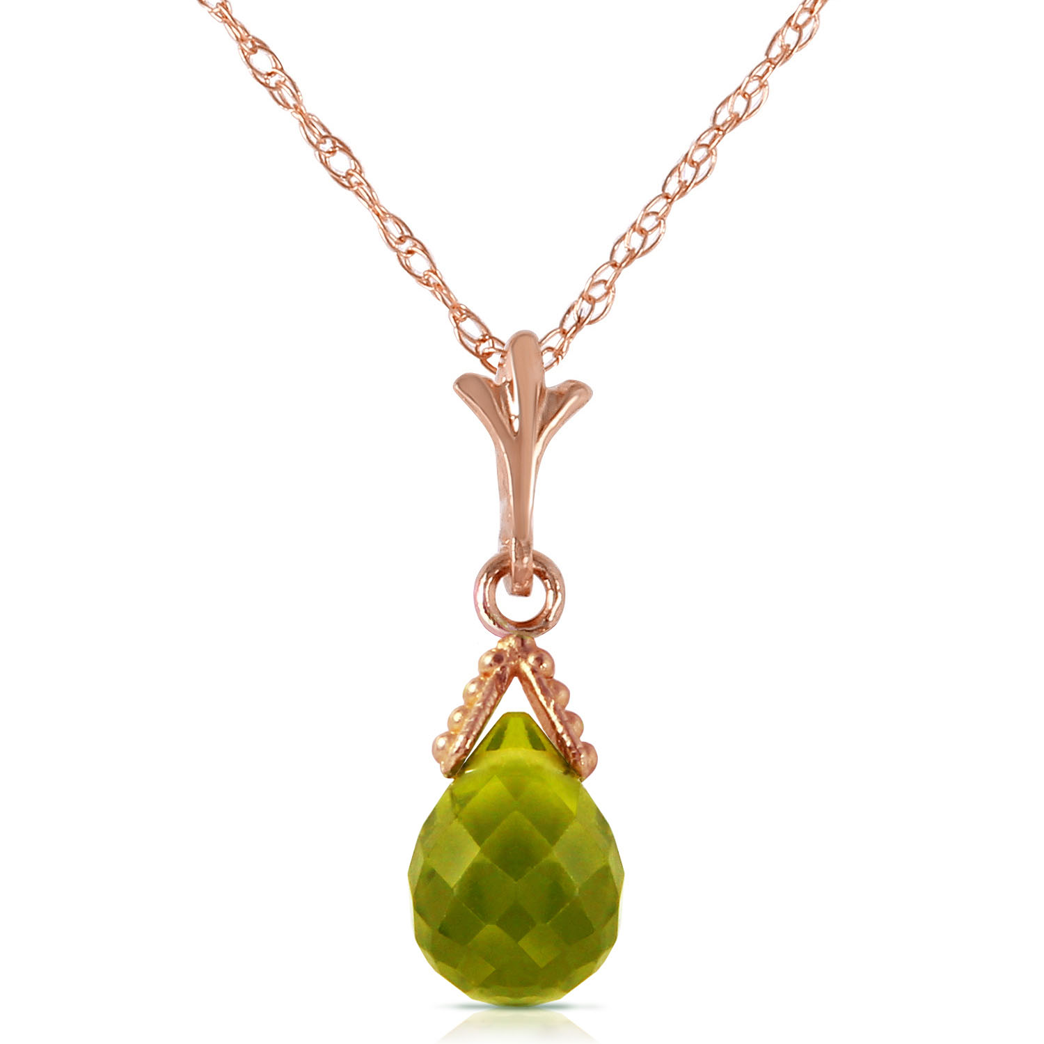 2.5 CTW 14K Solid Rose Gold Necklace Briolette Peridot