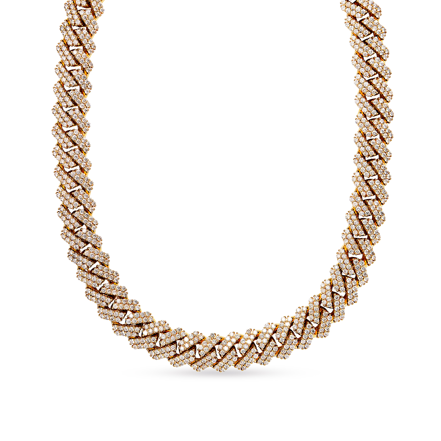 Ethan   Carats Round Brilliant Diamond Cuban Link Chain in Yellow Gold for Men