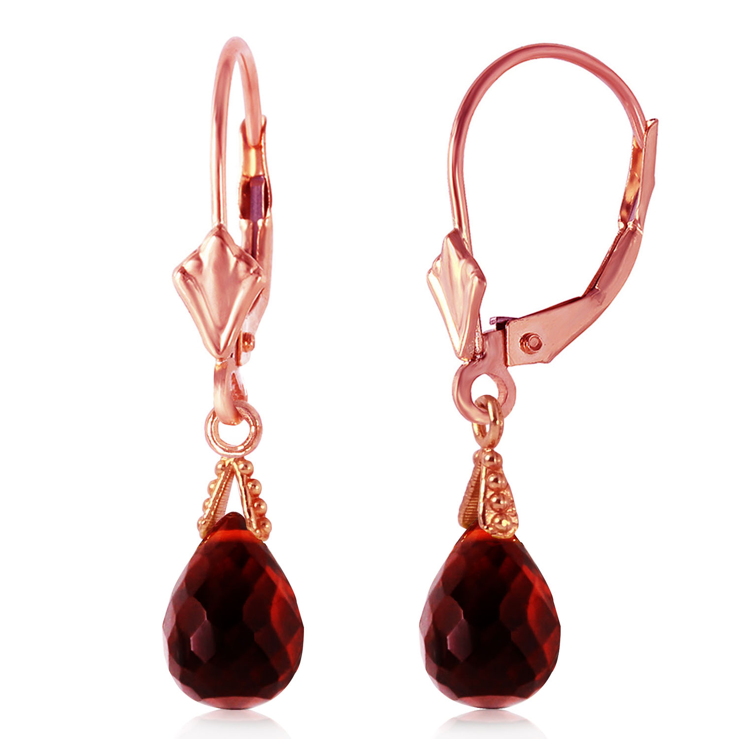 4.5 CTW 14K Solid Rose Gold Leverback Earrings Briolette Garnet