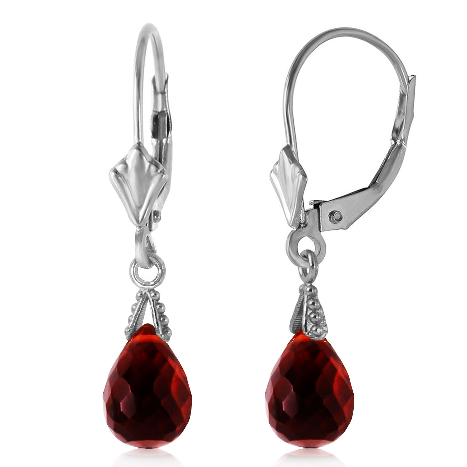 4.5 CTW 14K Solid White Gold Leverback Earrings Briolette Garnet