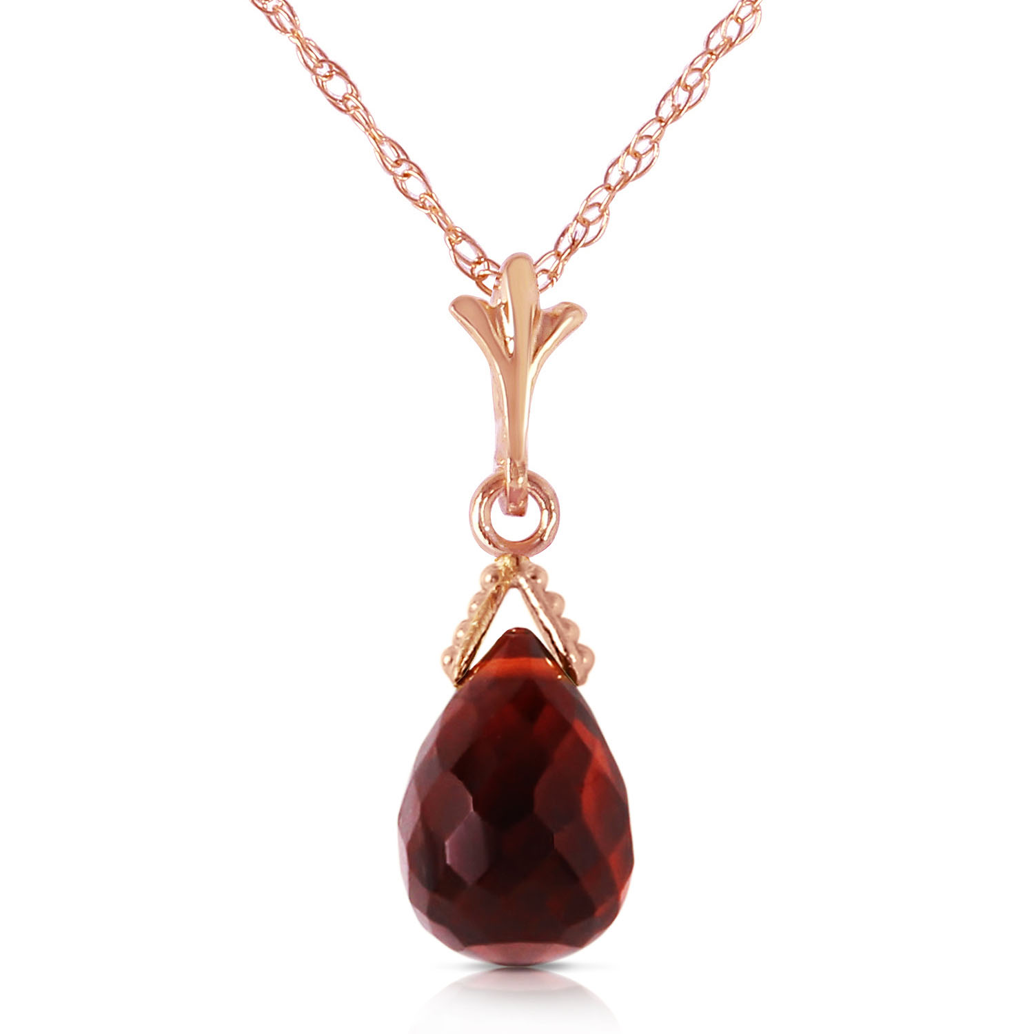 2.5 CTW 14K Solid Rose Gold Necklace Briolette Garnet