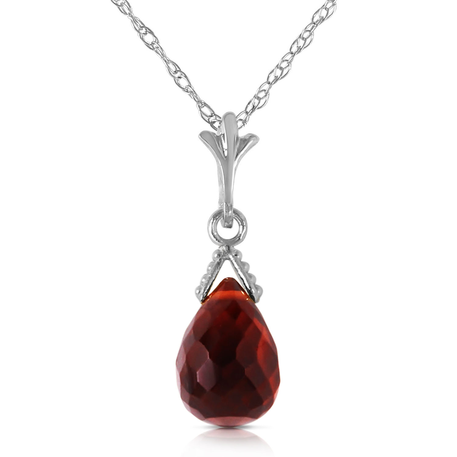 2.5 CTW 14K Solid White Gold Necklace Briolette Garnet