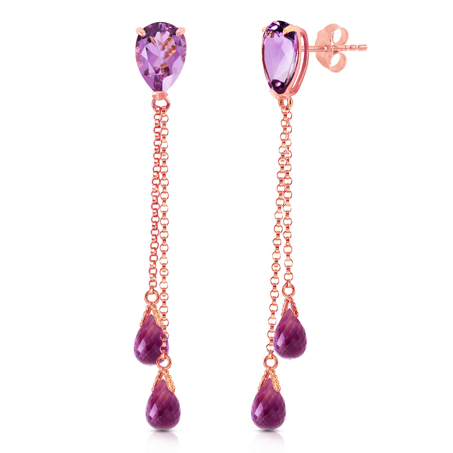 7.5 CTW 14K Solid Rose Gold Drop Earrings Square Cut Amethyst