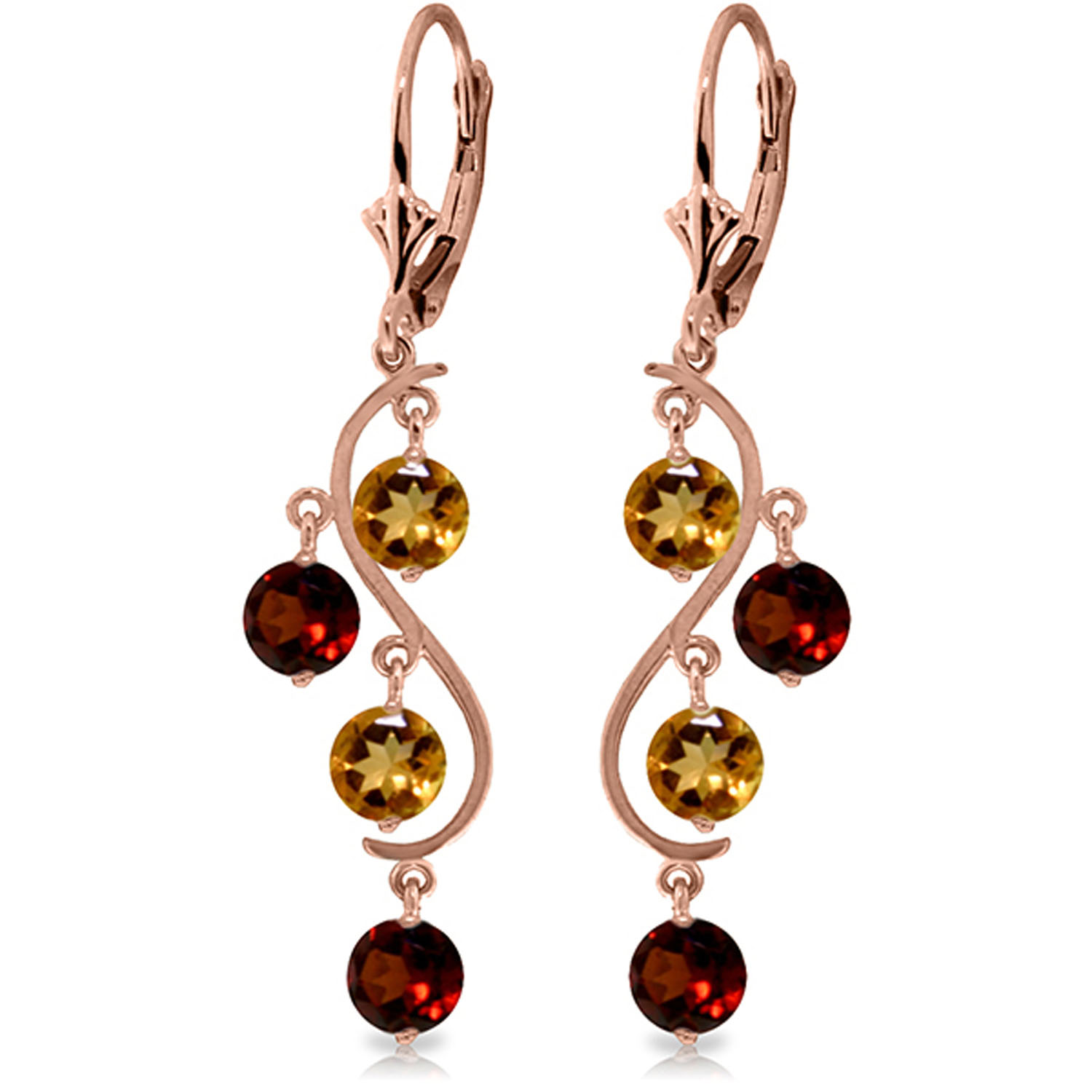 4.6 CTW 14K Solid Rose Gold Garnet Cirine Drop Earrings