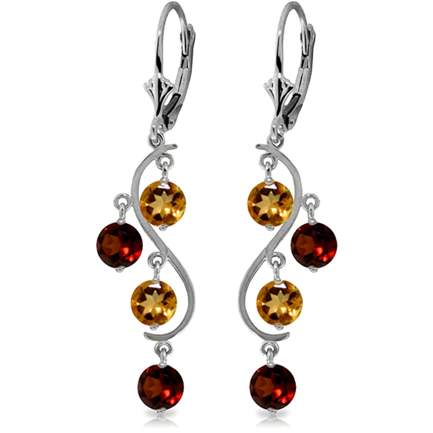 4.6 CTW 14K Solid White Gold Homage To Love Garnet Citrine Earrings