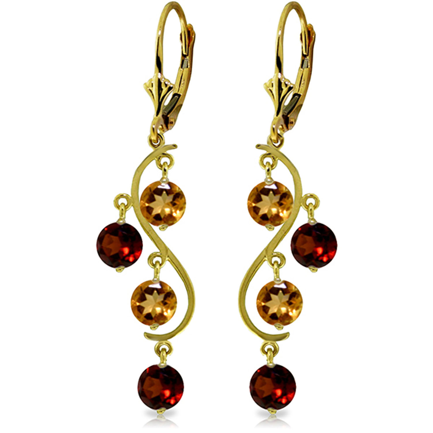 4.6 CTW 14K Solid Gold Grape Garnet Citrine Earrings