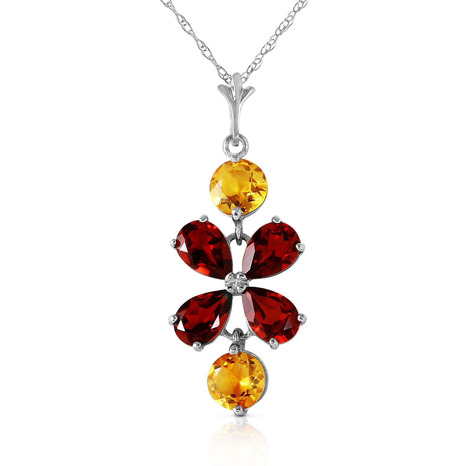 3.15 CTW 14K Solid White Gold Opposites Attract Garnet Citrine Necklace