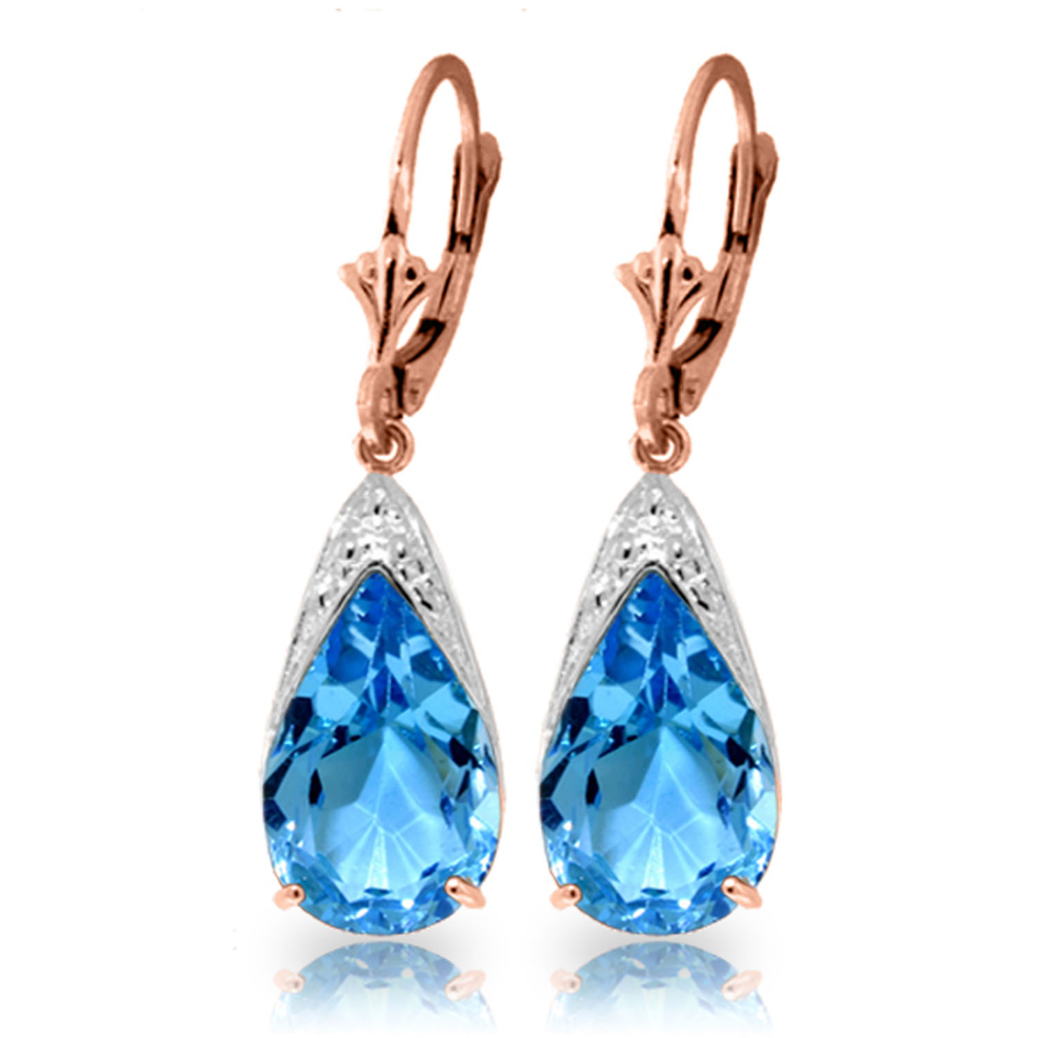 12 CTW 14K Solid Rose Gold Ocean Blue Topaz Earrings