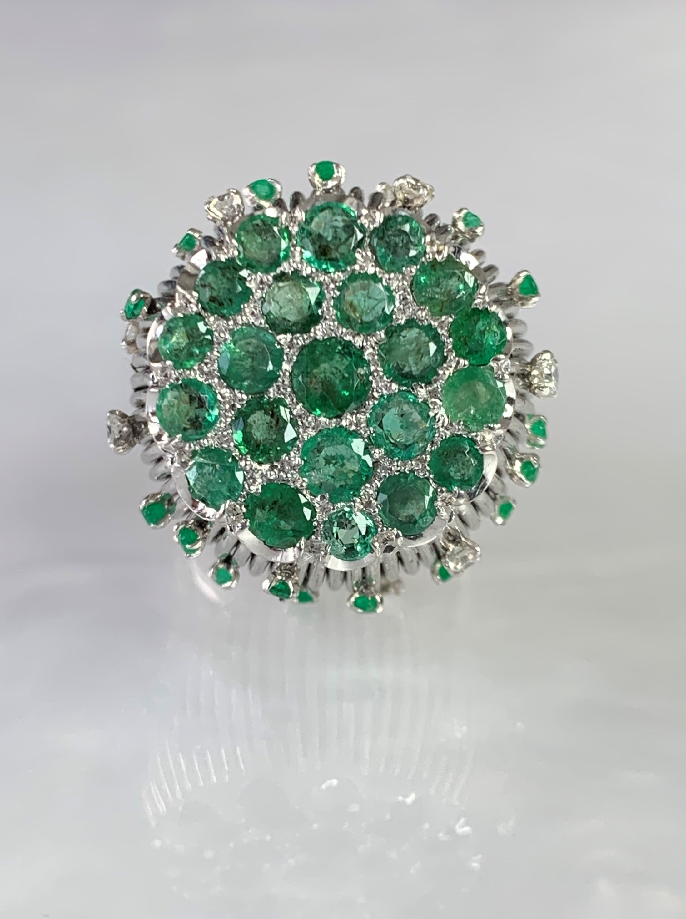 14K White and Yellow Gold Emerald Round Diamond Ring