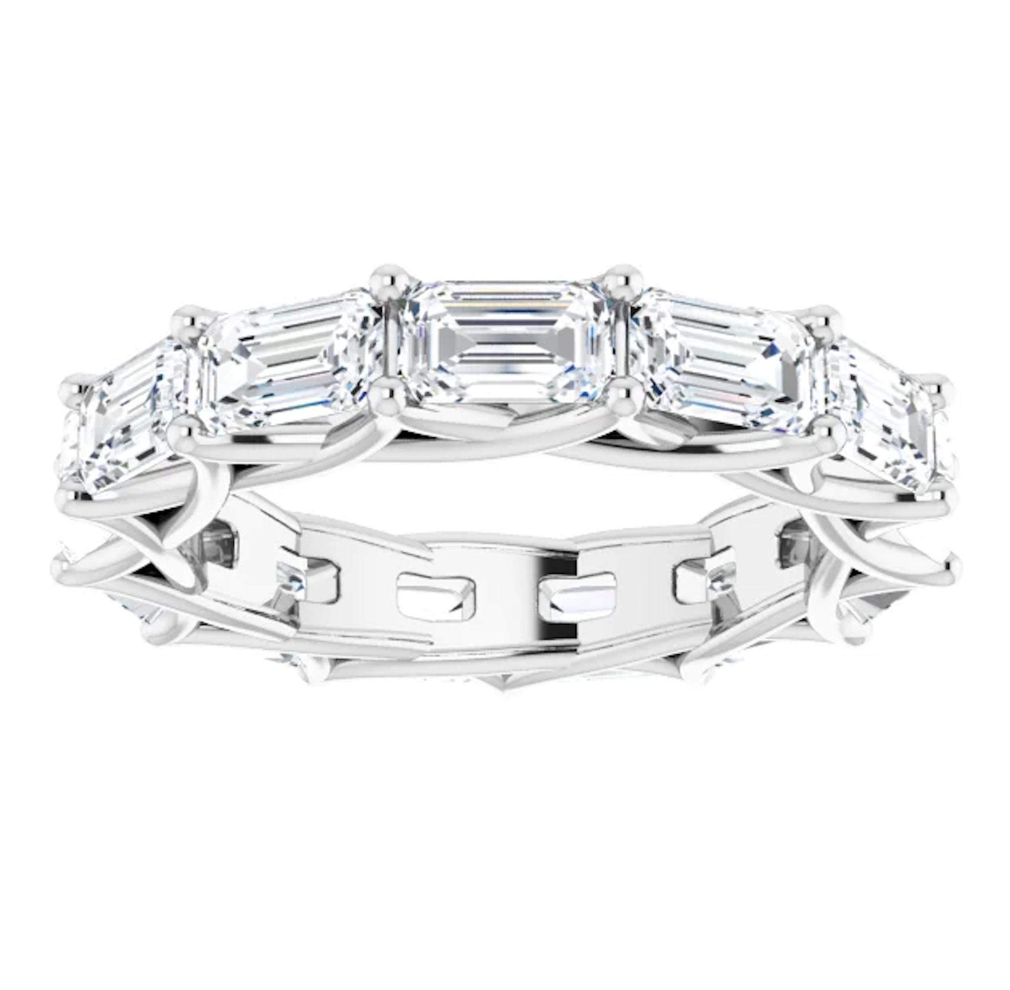 5 CARAT EMERALD-CUT DIAMOND ETERNITY RING WHITE GOLD 30 POINTER G COLOR VS1 CLARITY SHARED PRONG BAND BY MIKE NEKTA NYC