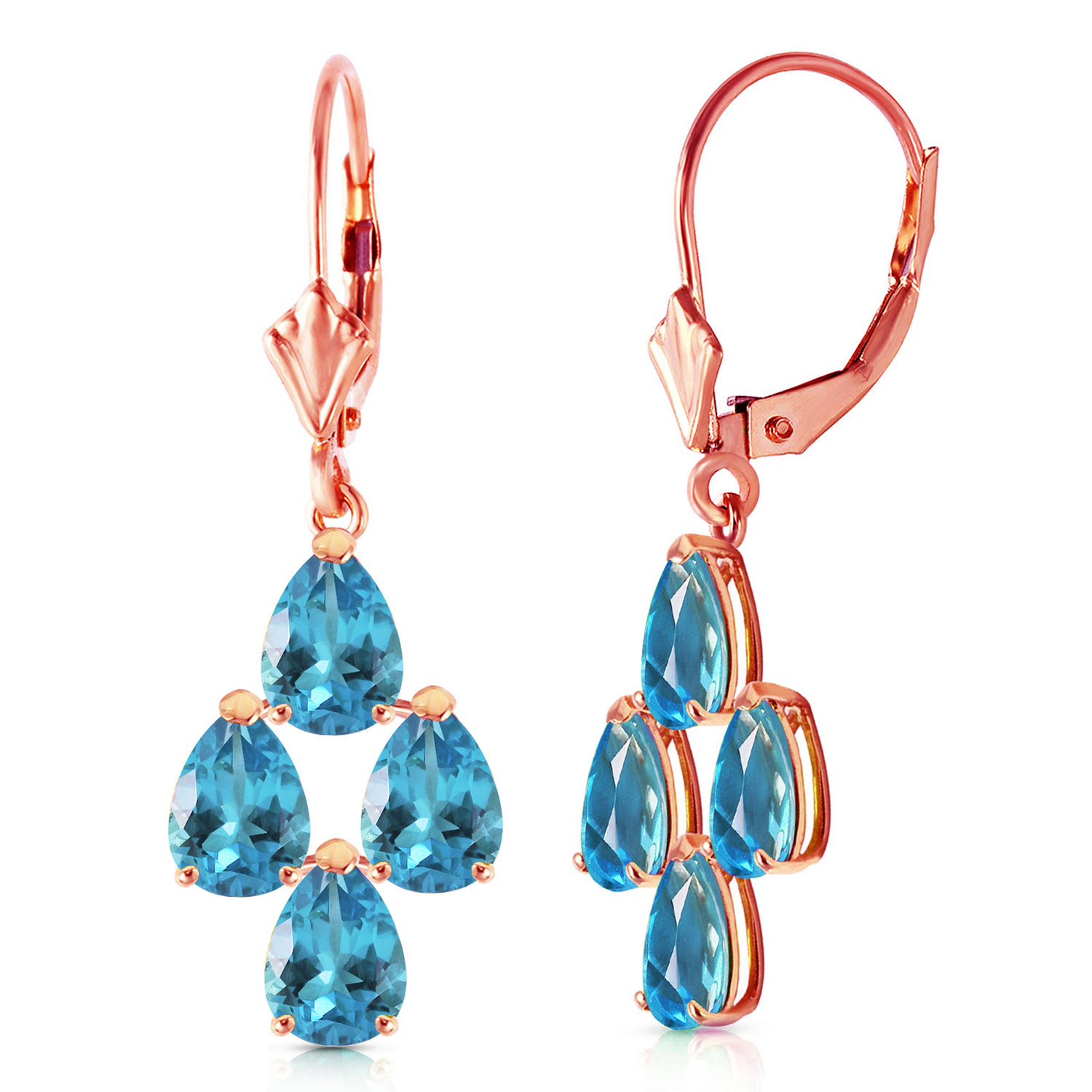 4.5 CTW 14K Solid Rose Gold Cultured Pearll Blue Topaz Leverback Earrings