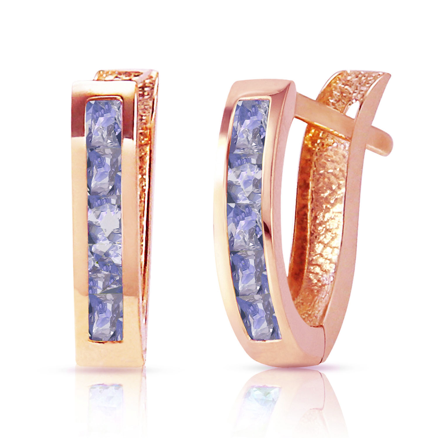 0.95 CTW 14K Solid Rose Gold Tanzanite Huggie Oval Earrings