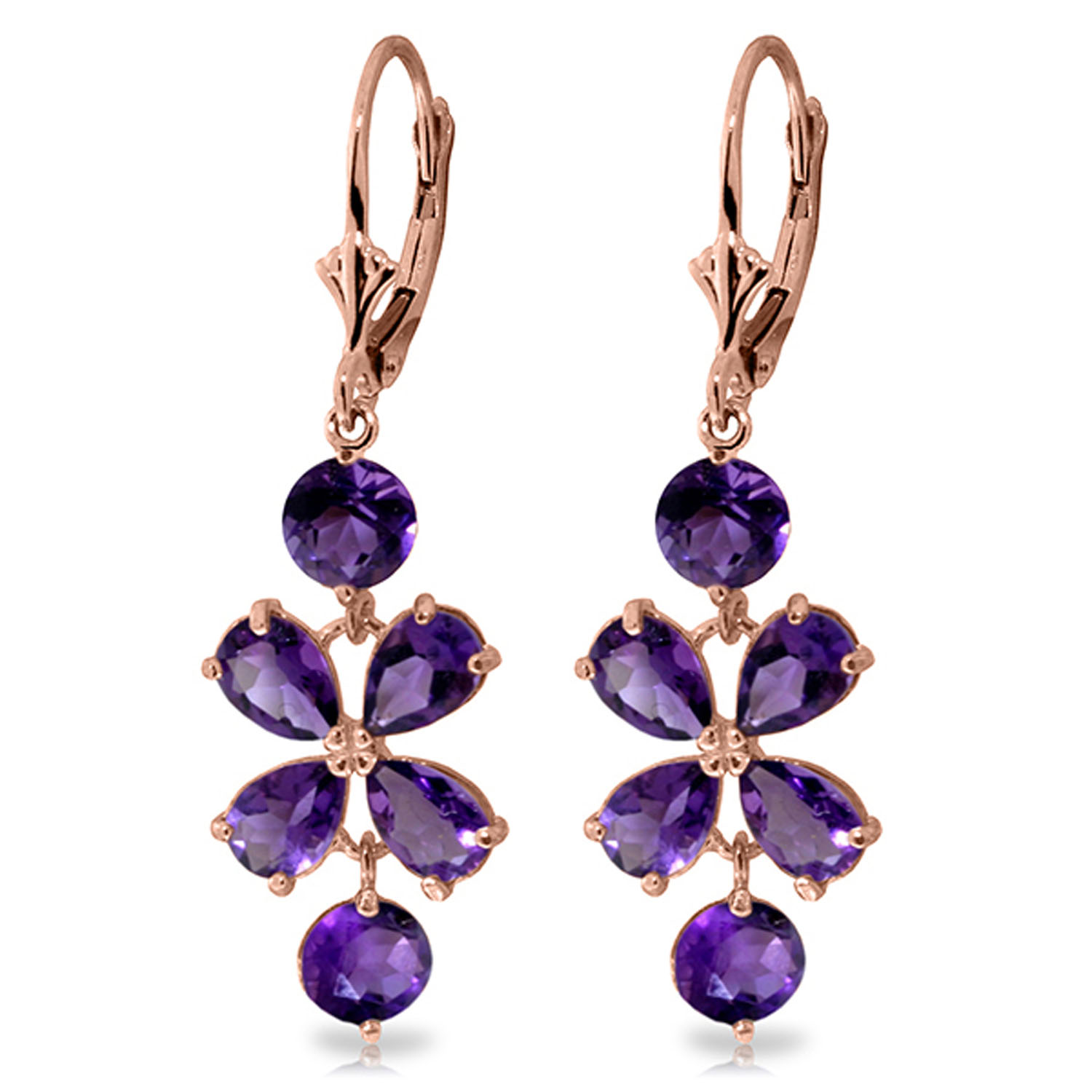 5.32 CTW 14K Solid Rose Gold Amethyst Flower Earrings