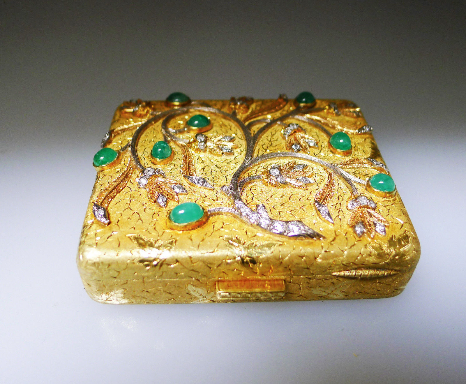 Cazzaniga Rome 18K Yellow Gold Diamond Emerald Ornate Case